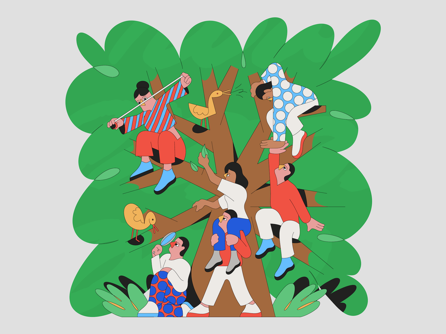 Illustration of people in a tree