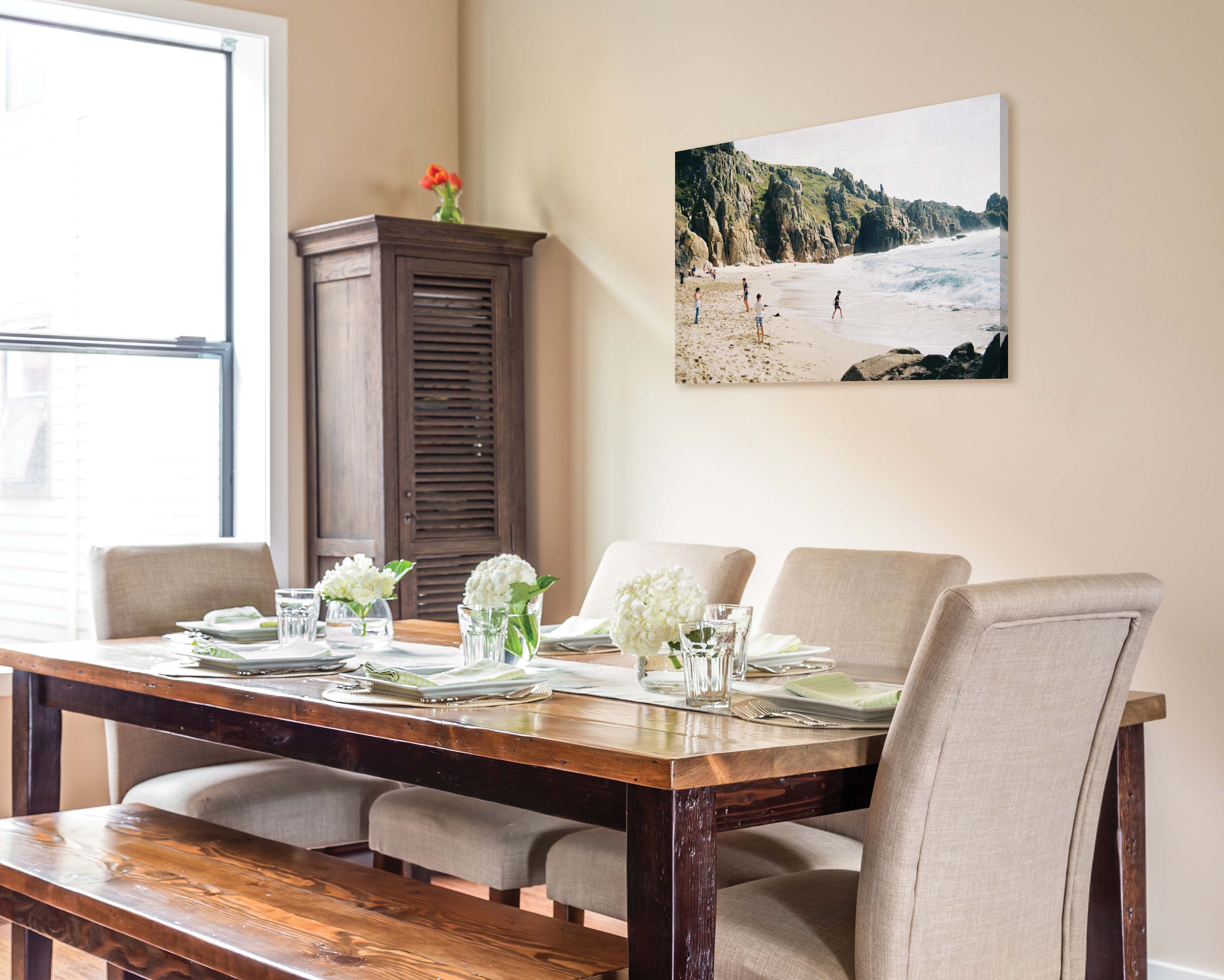 Canvas print of beach in dining room