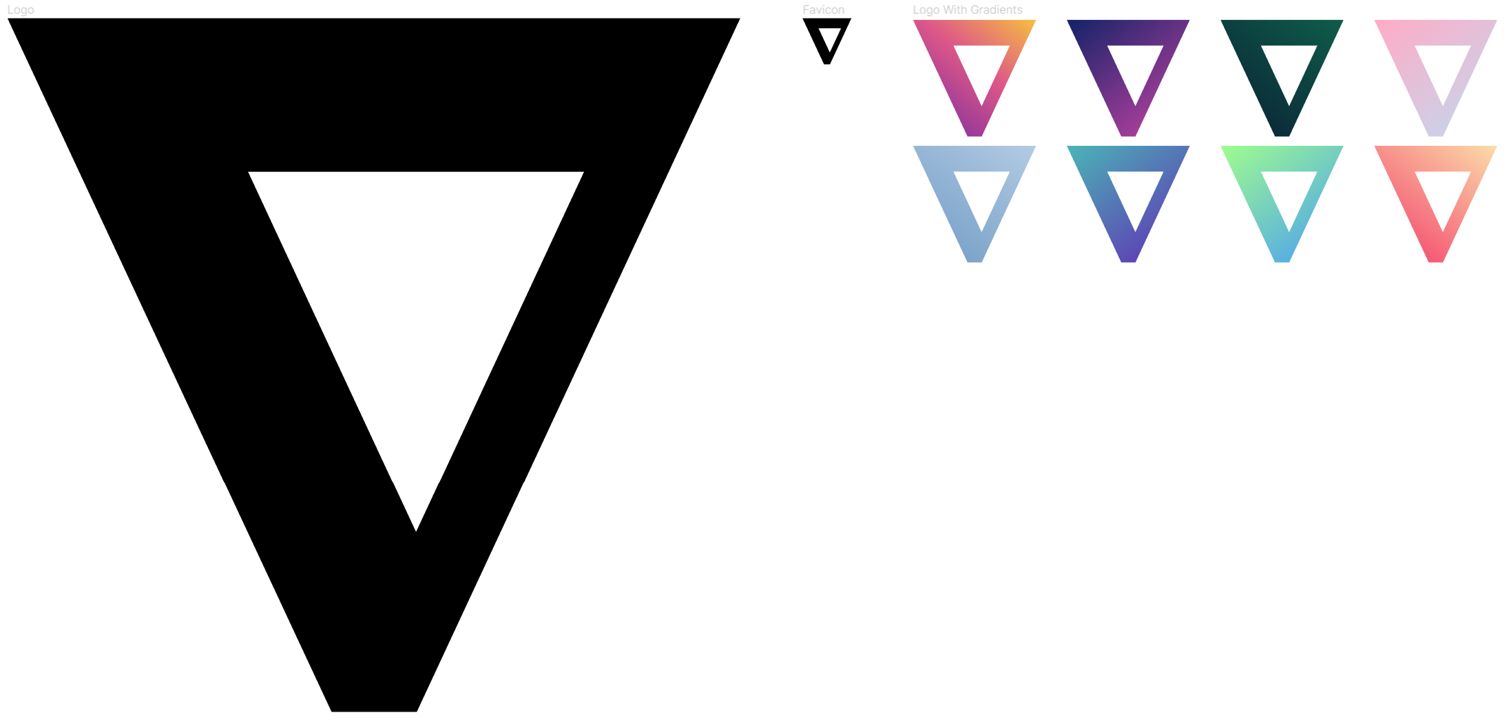 Layout of logos resembling a downwards facing triangle with gradient backgrounds.