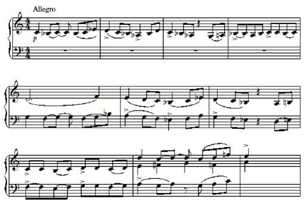 דוגמה 11, פרמוטציה על תחילתו של בית II, מהשיר באוברטורה ל"*דן השומר*", תיבה 57-49